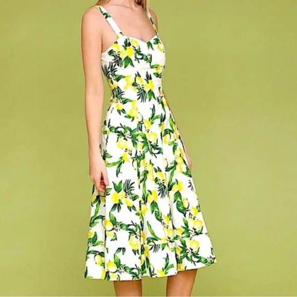 Avec Les Filles Lemon Print Summer Midi Dress - Picture 2 of 3
